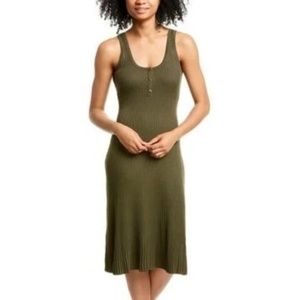 LINI Yara Ribbed Midi Dress Army Green size Large NWT